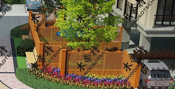 塑木围栏塑木栅栏3D设计效果图